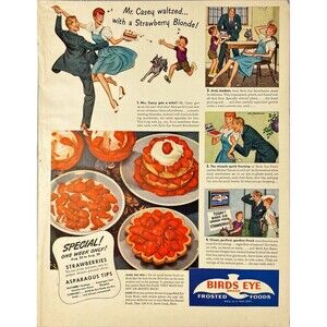 Birds Eye Frosted Foods "Strawberries & Asparagus Tips" Vintage Print Ad 1940-41